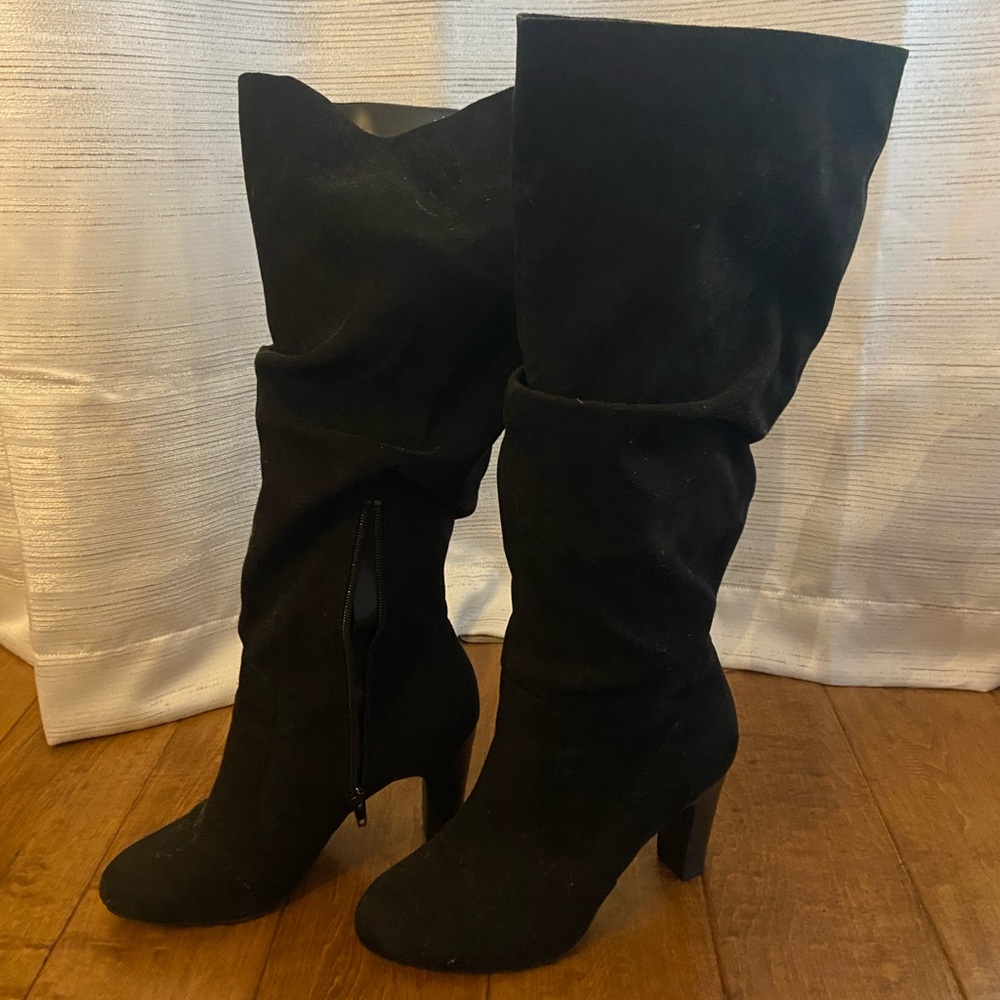 Kelly & Katie Agrafina faux suede black slouchy knee high boot